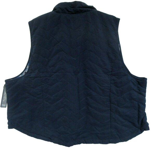 Zip Front Quilted Navy Joanna Vest Plaid Lining Pockets PLUS Sz 2X NEW - Picture 4 of 5